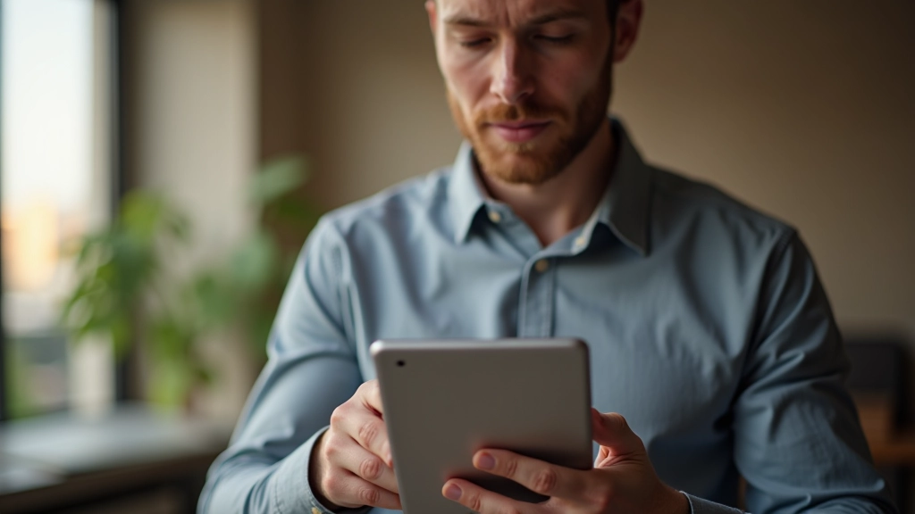 Personne consultantson relevé de Livret A sur une tablette, environnement financier calme